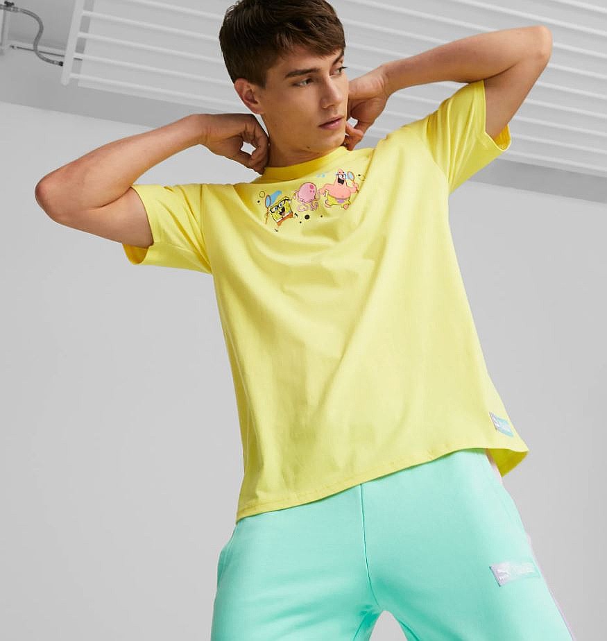 ★★PUMA★★ Puma Spongebob Graphic Short Sleeve T-Shirt Yel T-Shirt Puma Puma X Spongebob Graphic - Lucent Yellow - men