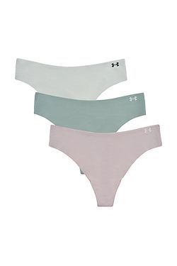 panties Under Armour Pure Stretch No Show Thong 3 Pack - Gray/Gray Dawn/Hydro Green - women´s