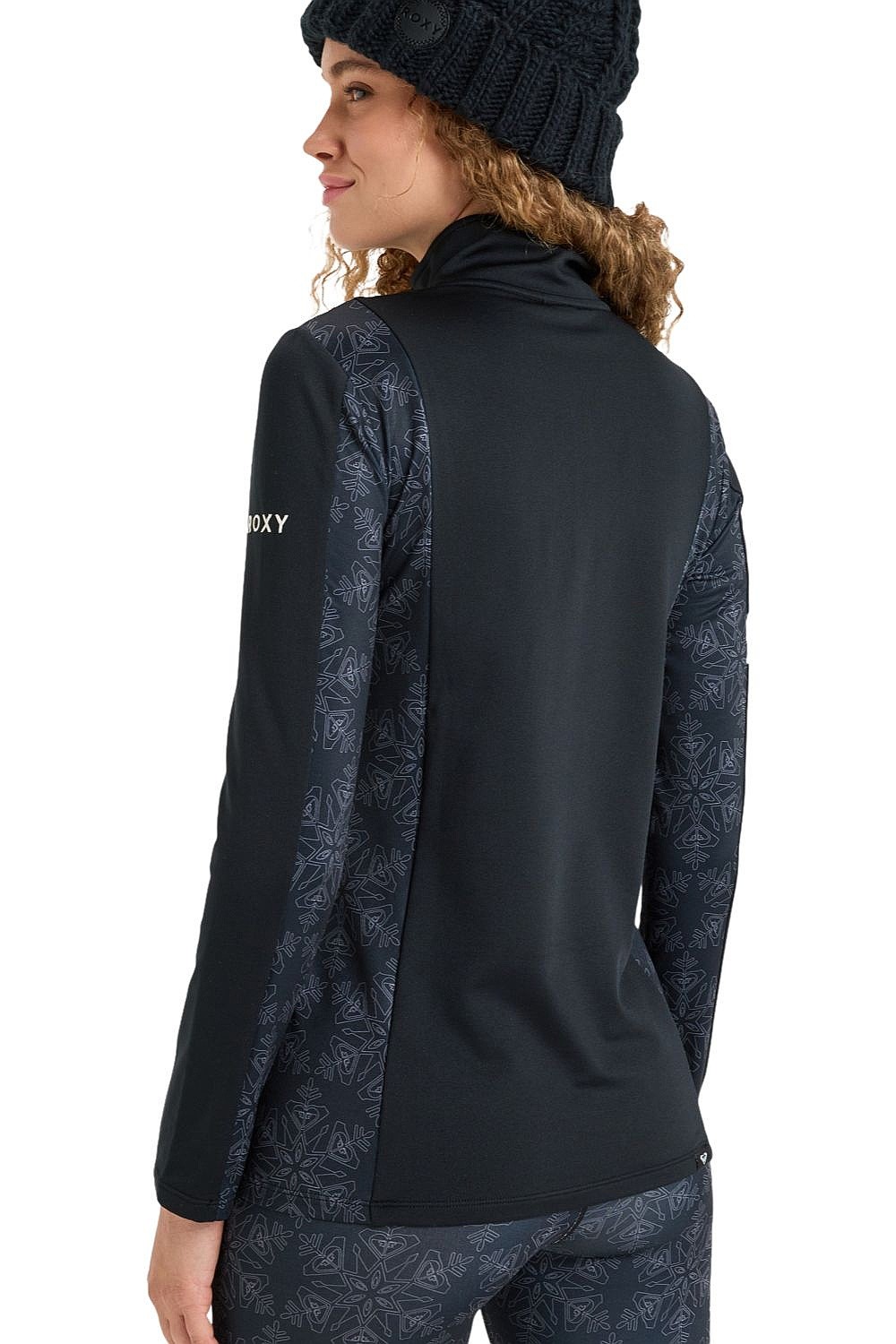 T-Shirt Roxy Daybreak Brushed Half Zip LS - KVJ7/True Black Snowflakes - women´s
