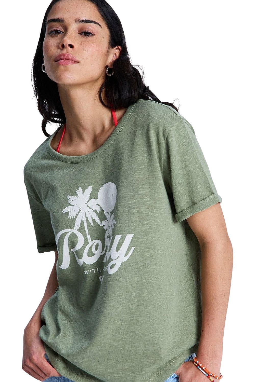 tričko Roxy Oceanwave Regular Slub - GLD0/Oil Green - women´s