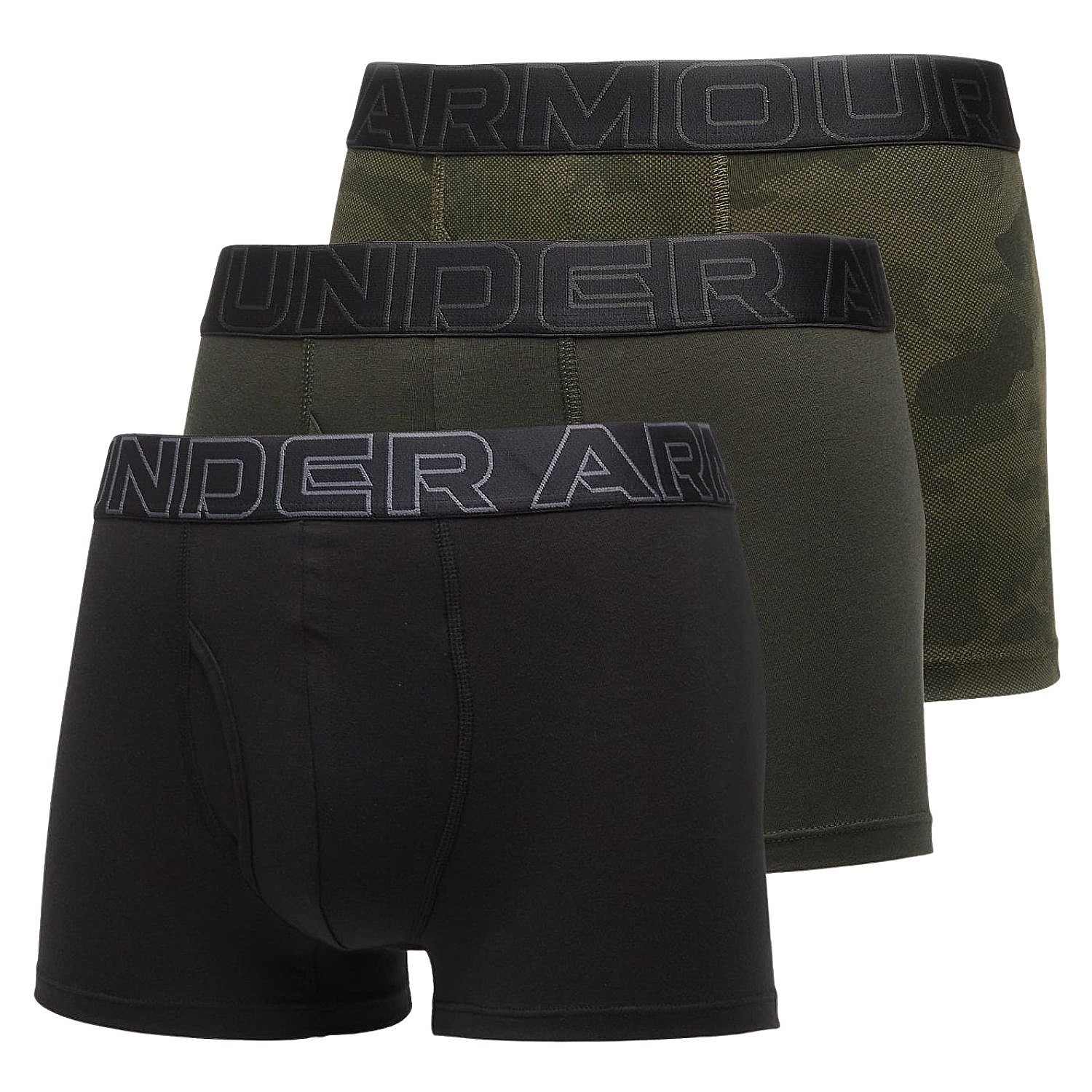 trenky Under Armour Performance Cotton Novelty 3in 3 Pack - Baroque Green/Marine OD Green/Black