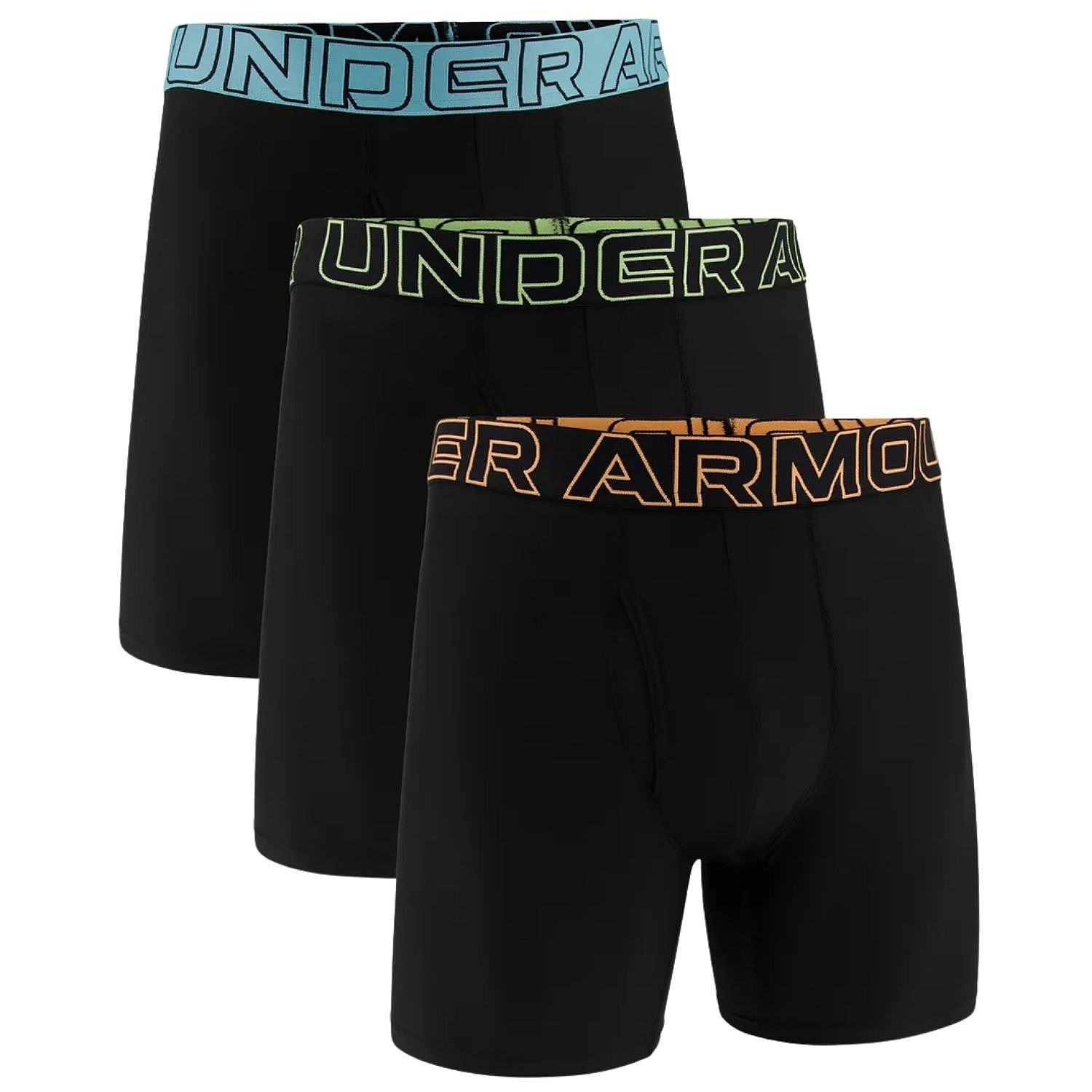 trenky Under Armour Perf Tech 6in 3 Pack - Black/Blue Haze/Orange Bloc/Lumos Lime