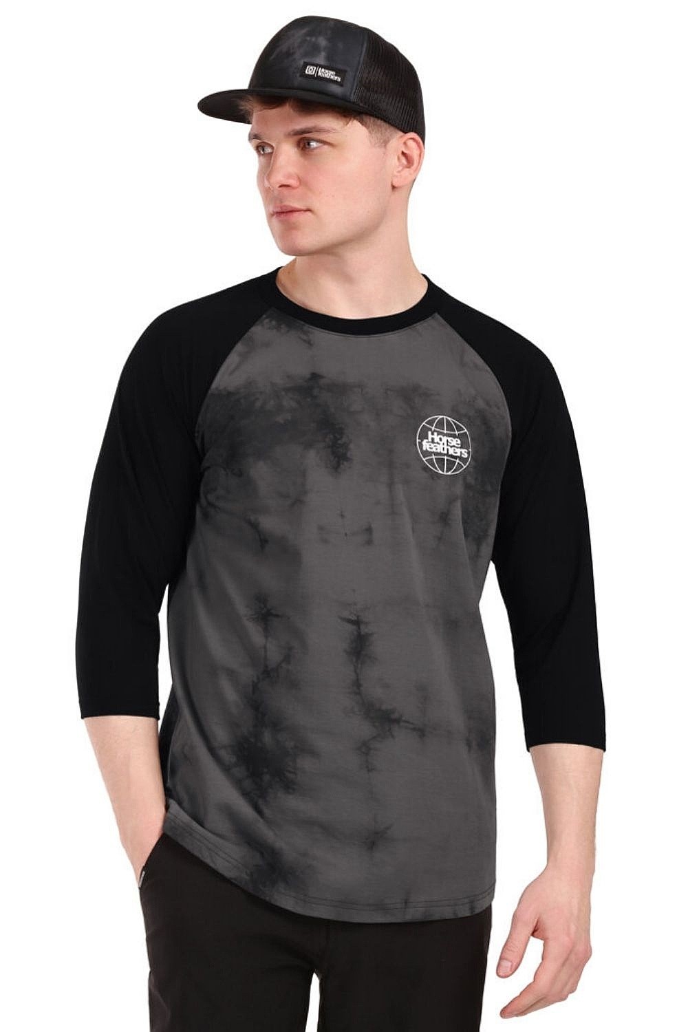 tričko Horsefeathers Global Raglan - Black/Tie Dye - men´s