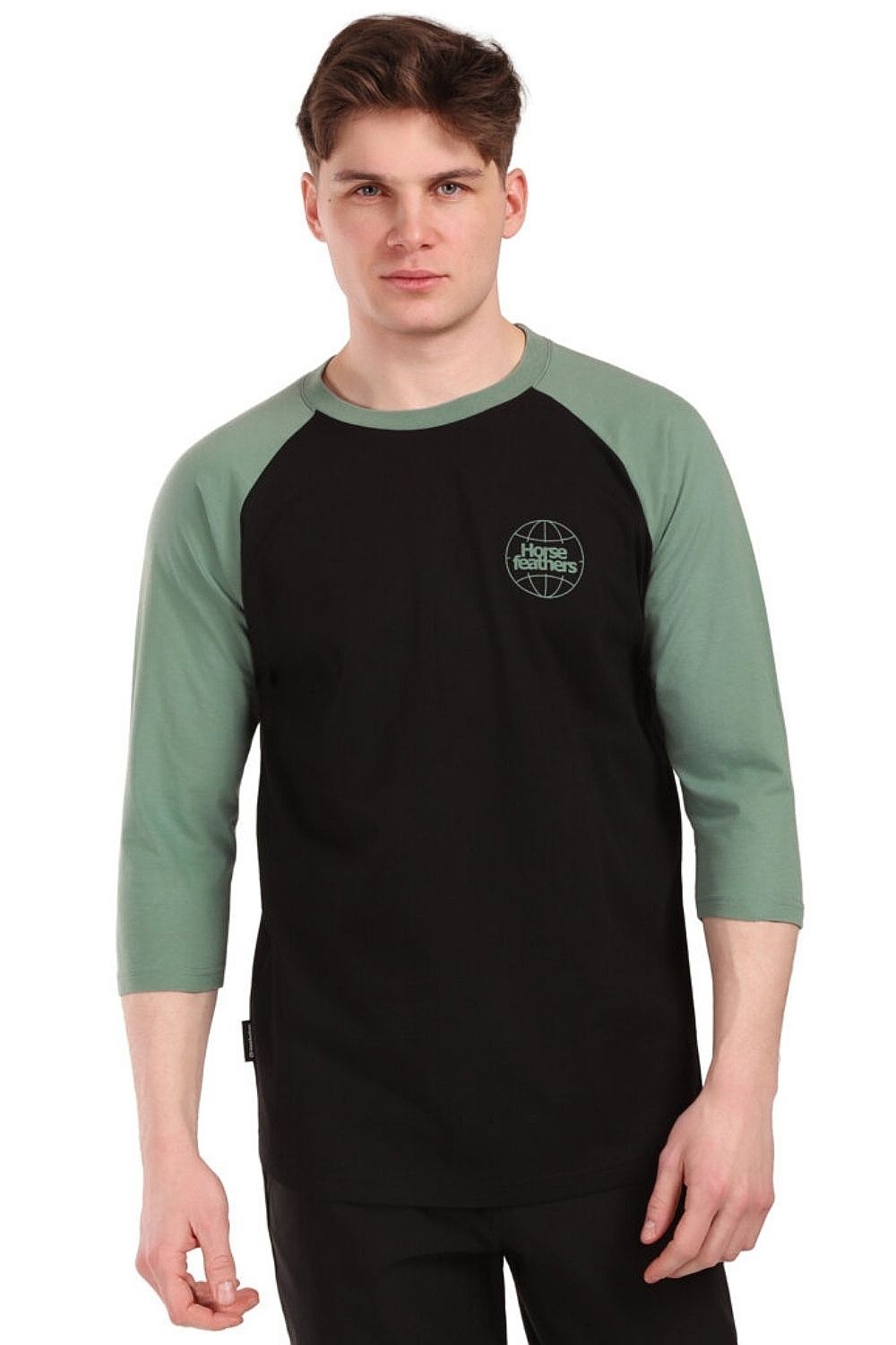 tričko Horsefeathers Global Raglan - Black/Iceberg Green - men´s