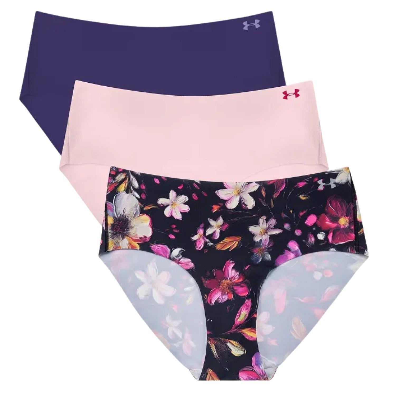 nohavičky Under Armour Pure Stretch No Show Hipster Printed 3 Pack - Canyon Pink/Flower Print/Purple - women´s