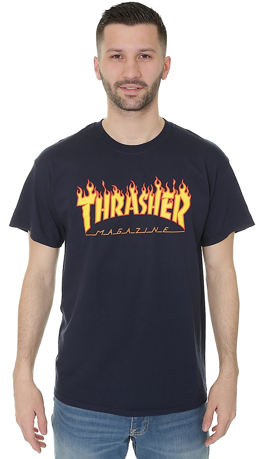 linne Thrasher Flame Logo - Navy Blue