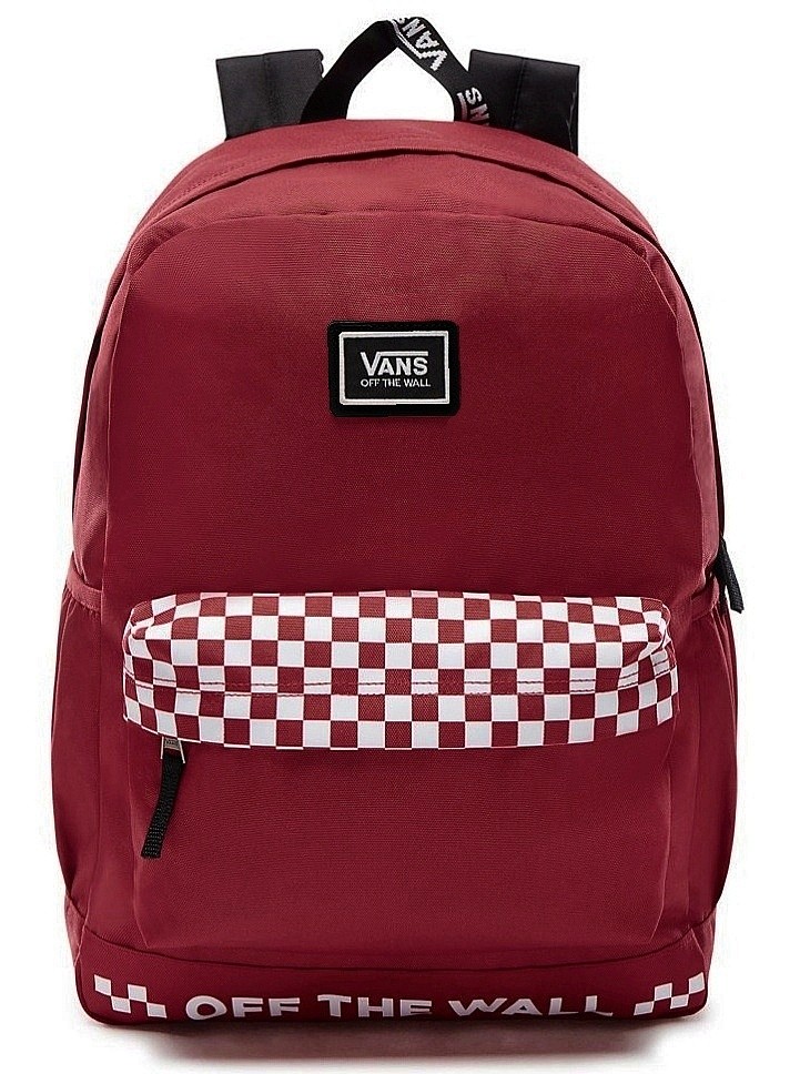 vans sporty realm red & checkerboard backpack