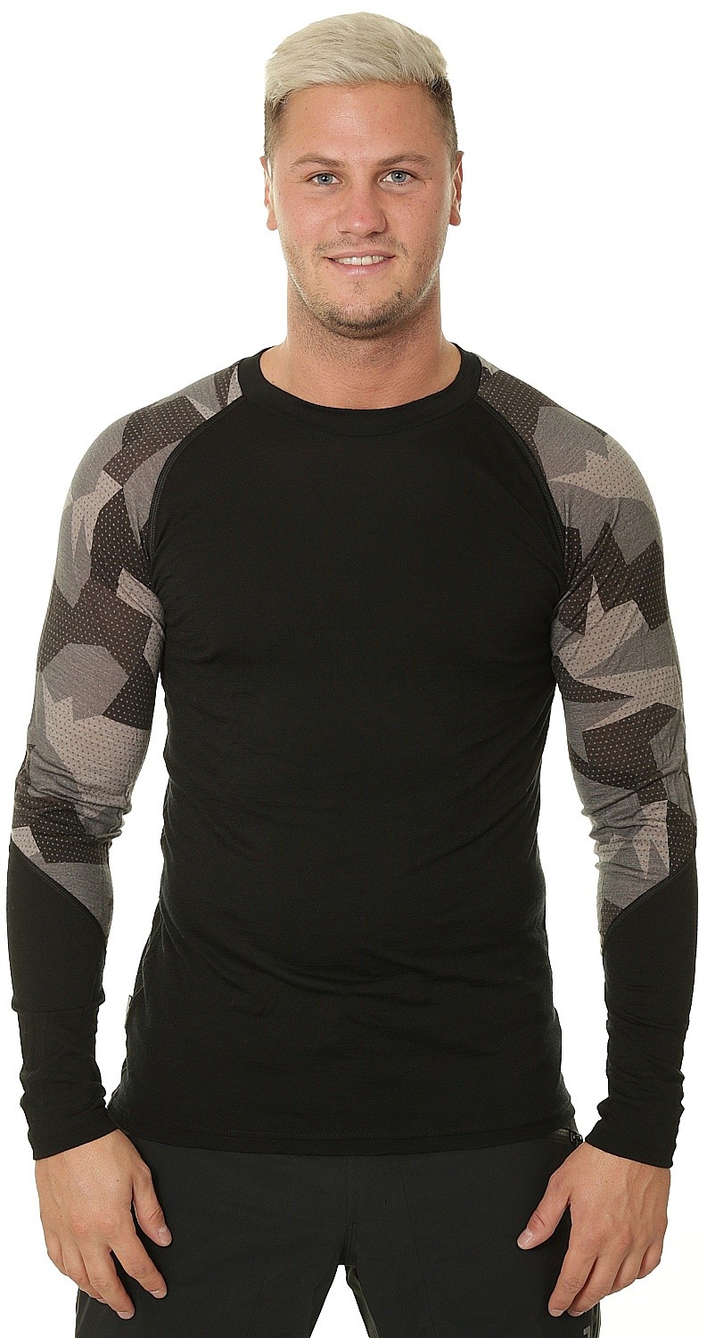 linne Sensor Merino Impress LS - Black/Camo - men´s