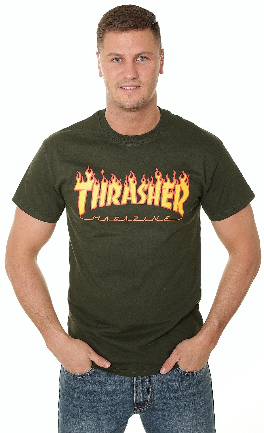 shirts Thrasher Flame Logo - Forest Green - men´s