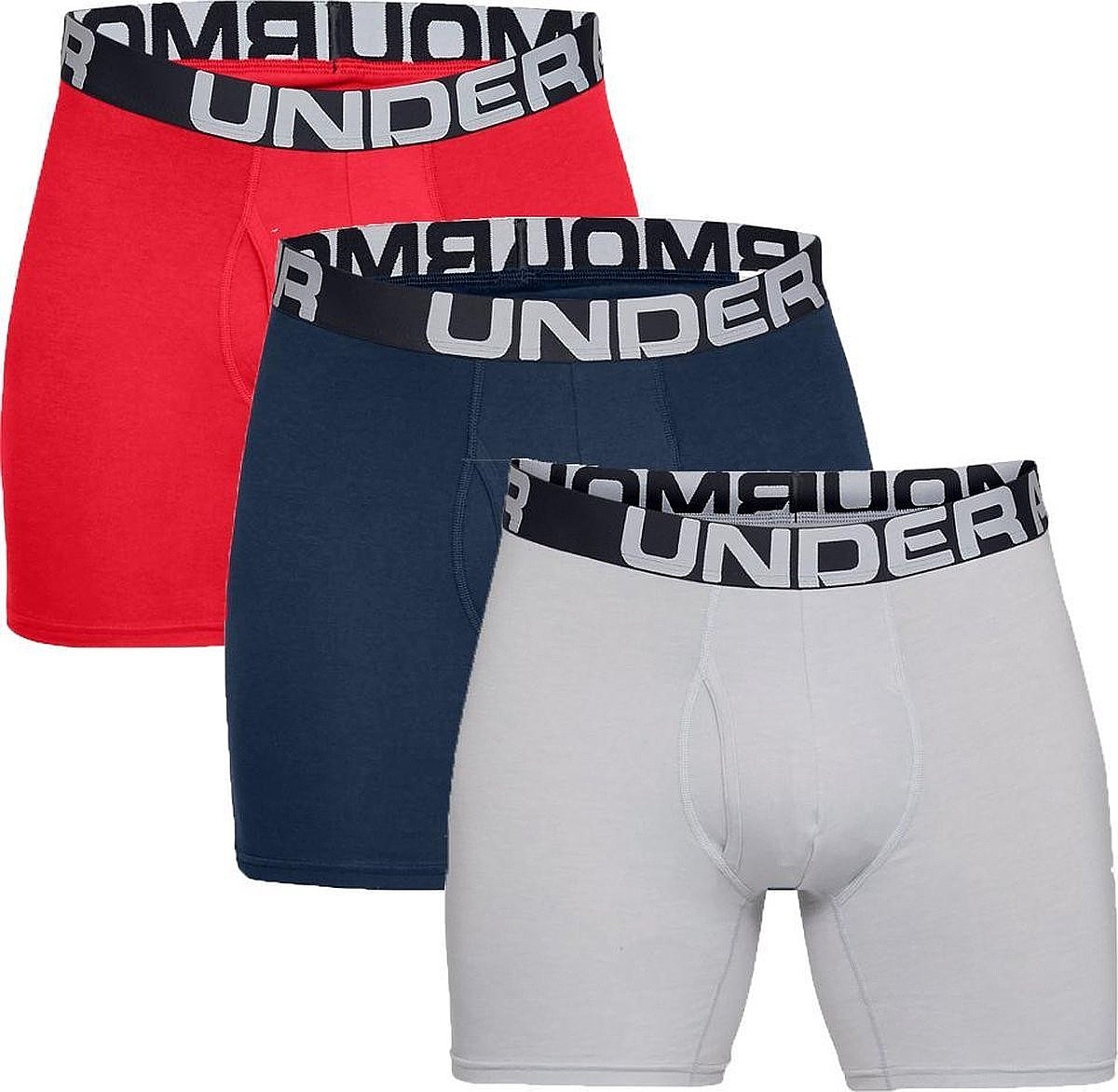 trenírky Under Armour Charged Cotton 6in 3 Pack - 600/Red/Academy/Mod Gray Medium Heather