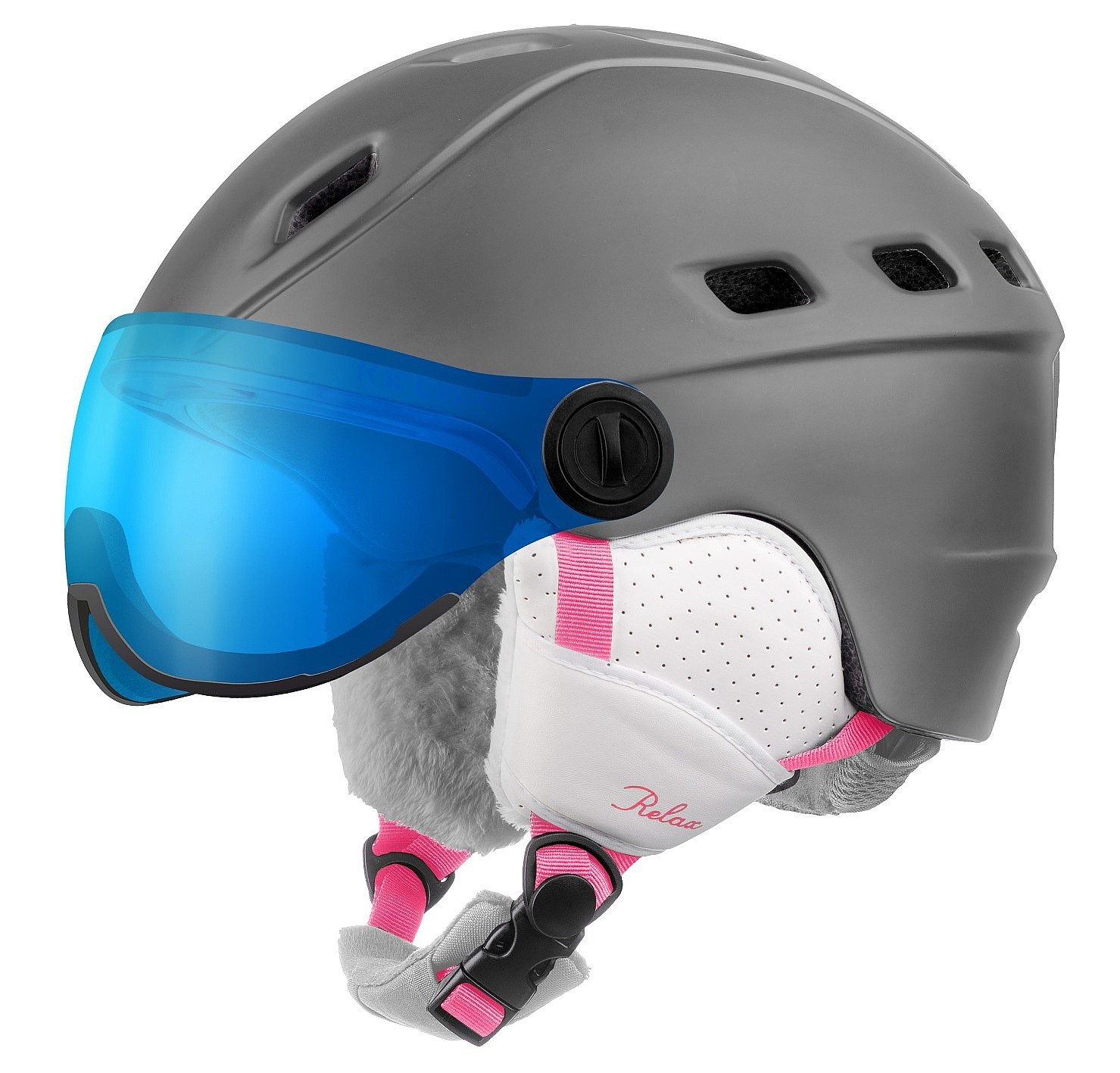 шлем Relax Polar Visor - RH30C/Matte Gray/Pink - women´s