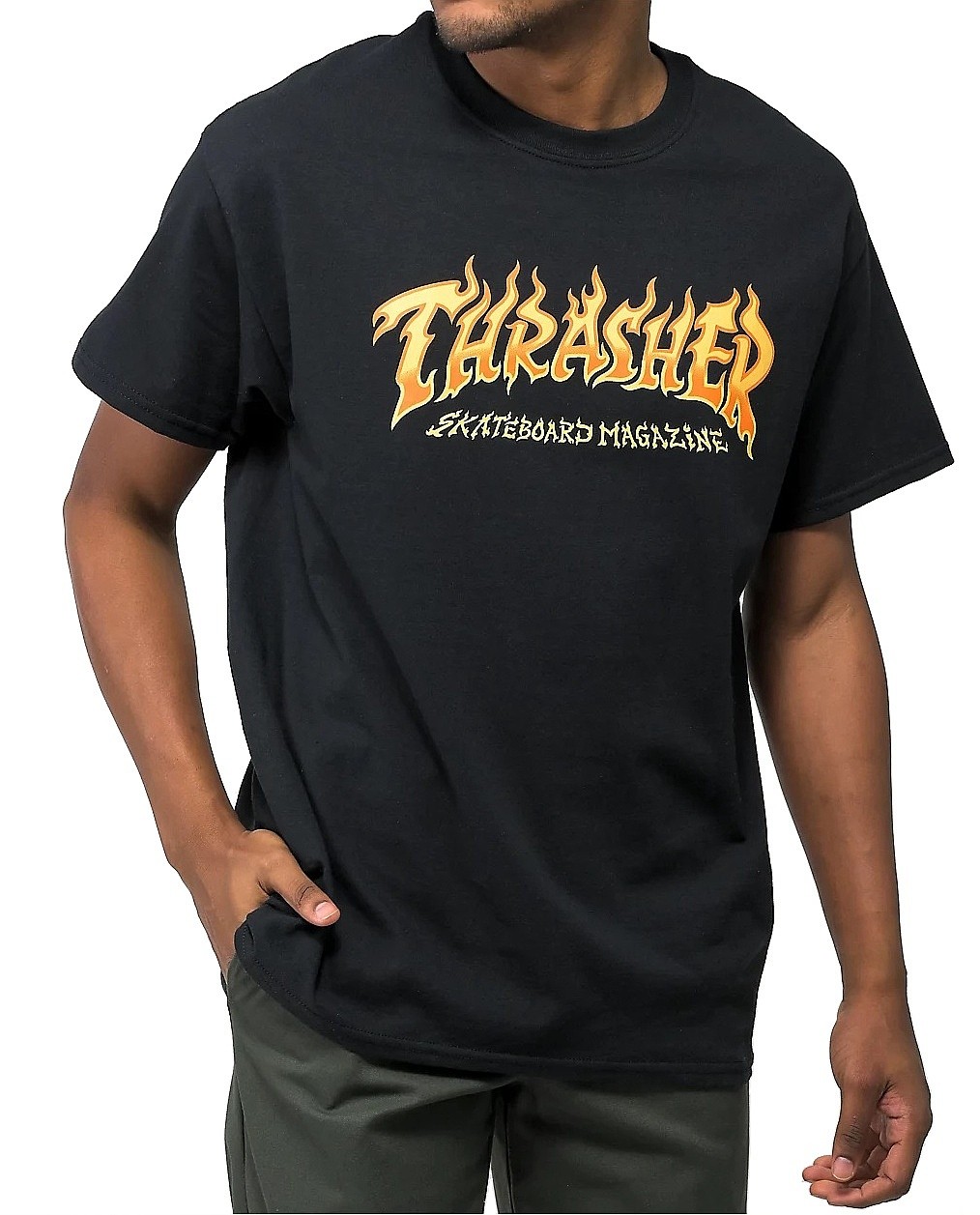 tricou Thrasher Fire Logo - Black - men´s
