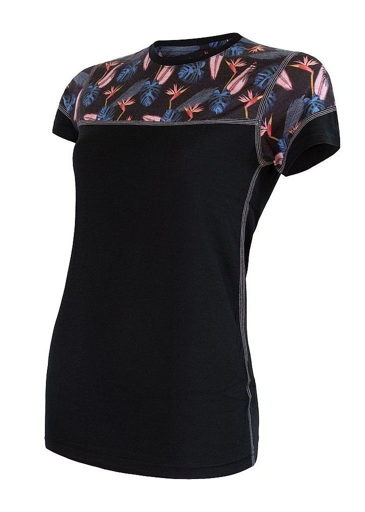 T-shirt Sensor Merino Impress - Black/Floral - women´s