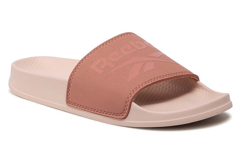pink reebok slides