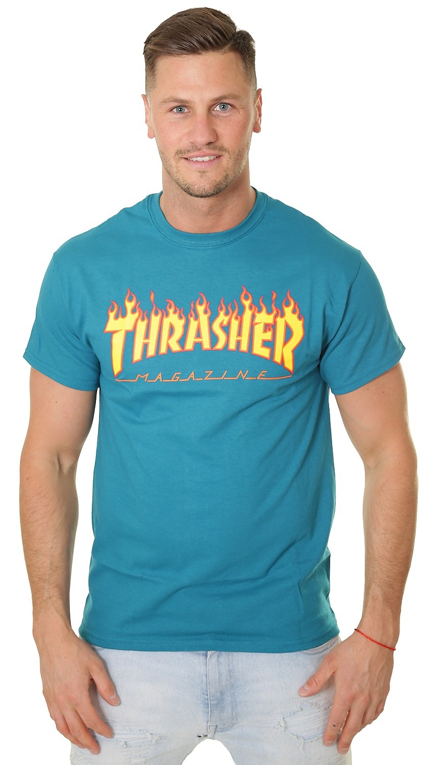 shirts Thrasher Flame Logo - Galapagos Blue - men´s