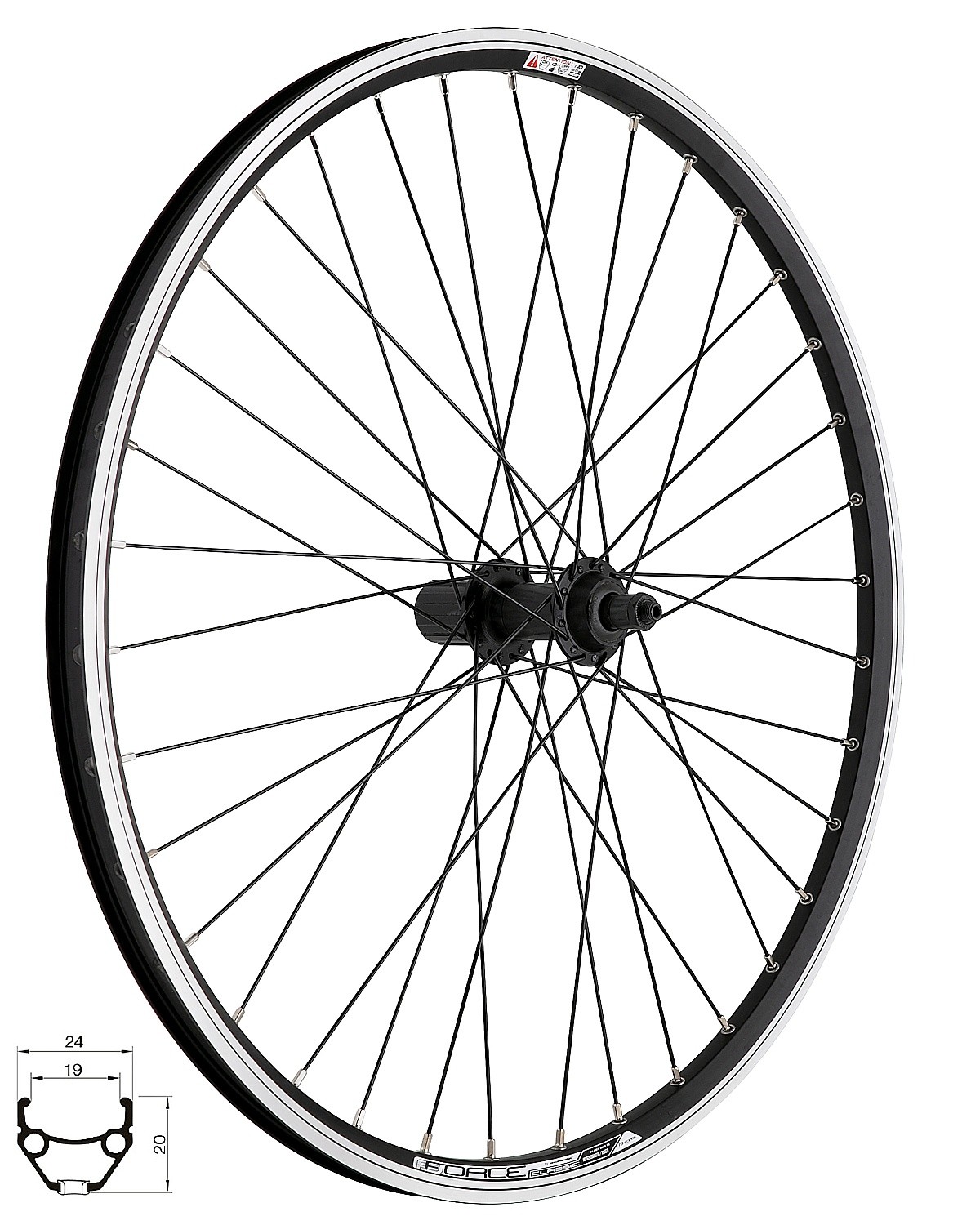 ruota assemblata FORCE Classic 26" 559x19 FHTX500 36d - Black/Silver