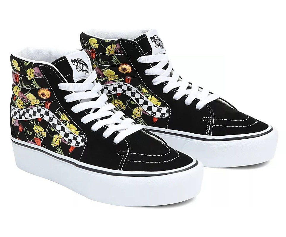 chaussures Vans Sk8-Hi Platform 2.0 - Poppy Checkerboard Black/Multi