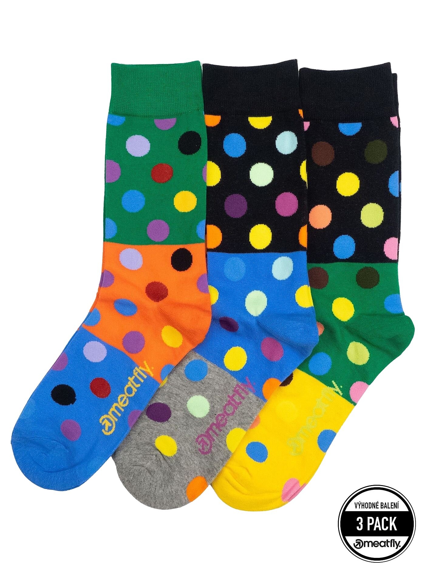 Socken Meatfly Lexy 3 Pack - Green Dots