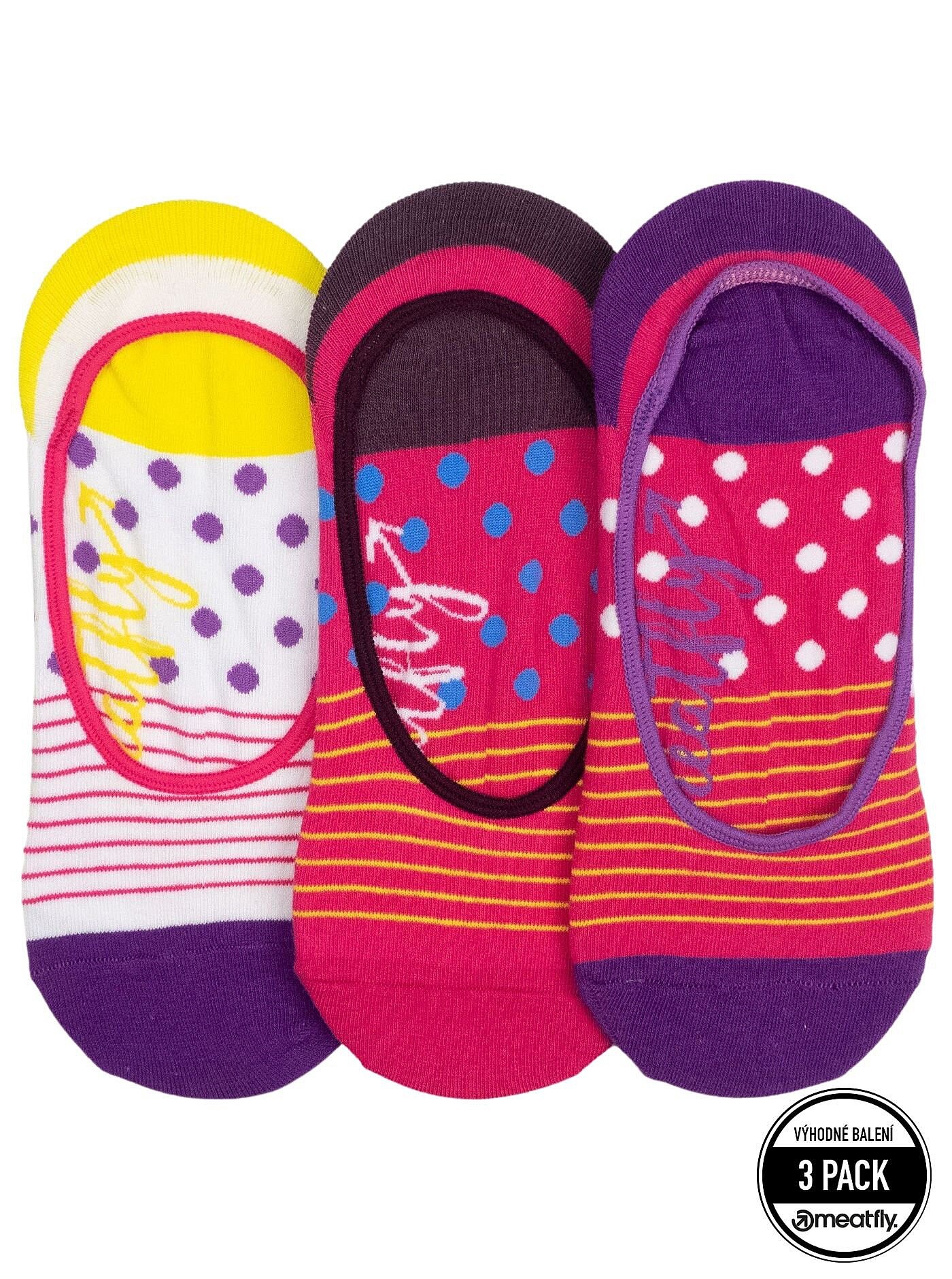chaussettes Meatfly Low 3 Pack - Yellow Stripe - women´s