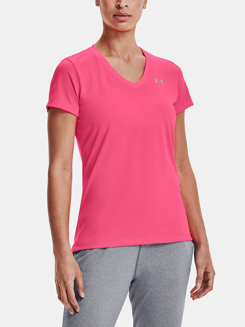 póló Under Armour Tech SSV Solid - Cerise/Metallic Silver - women´s