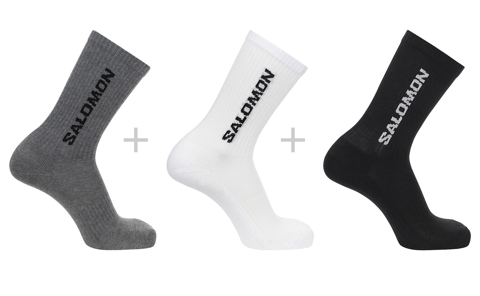 chaussettes Salomon Everyday Crew 3 Pack - Black/White/Med Grey Melange