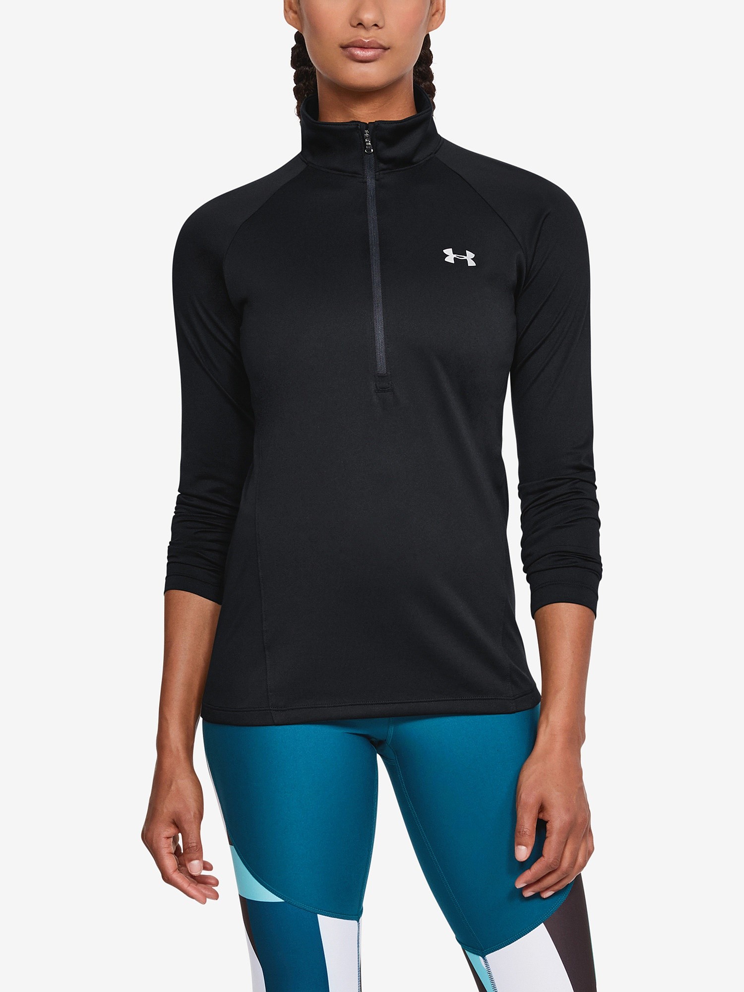 camisa Under Armour Tech Solid LS - Black/Metallic Silver - women´s