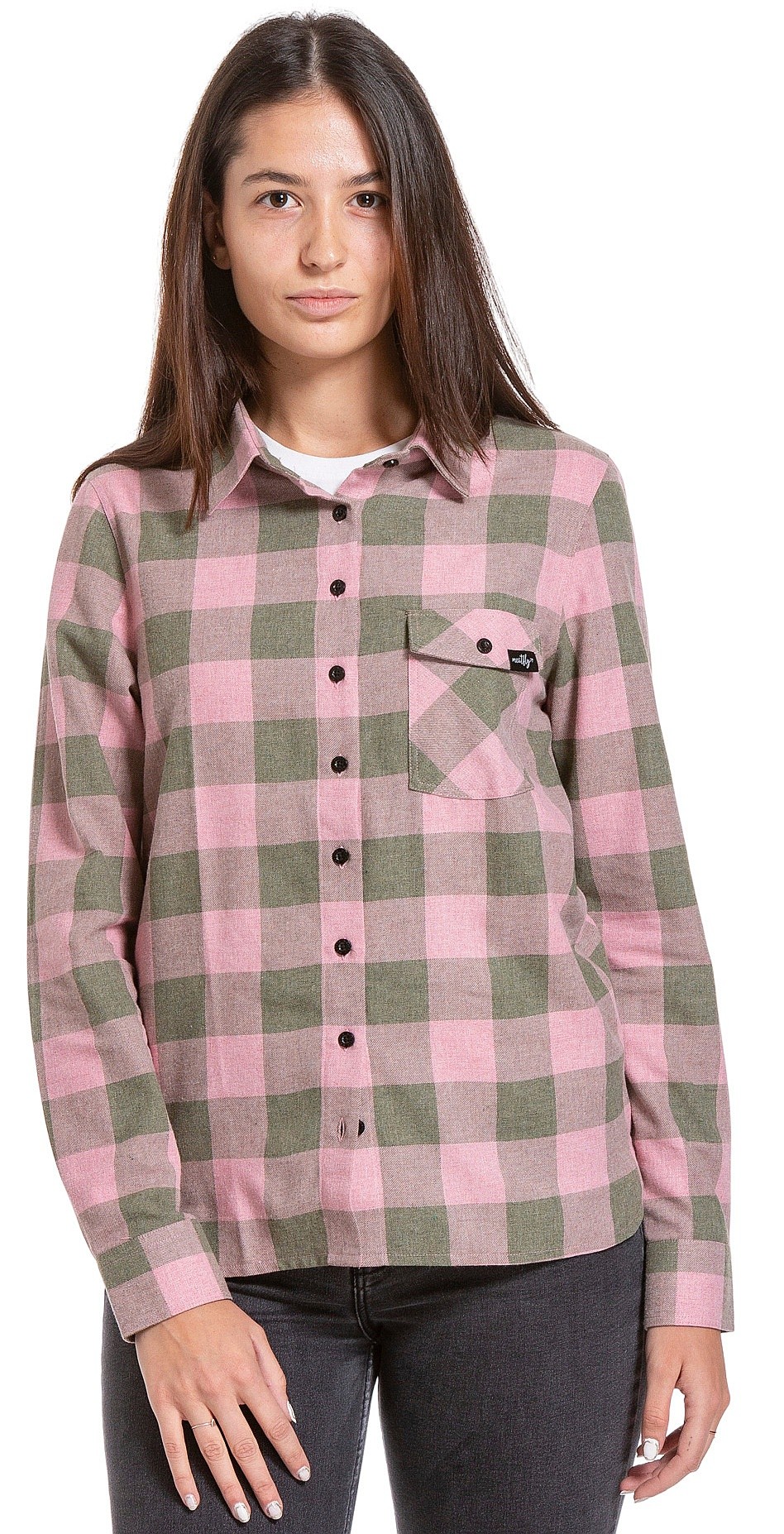chemise Meatfly Olivia LS - Pink/Olive - women´s