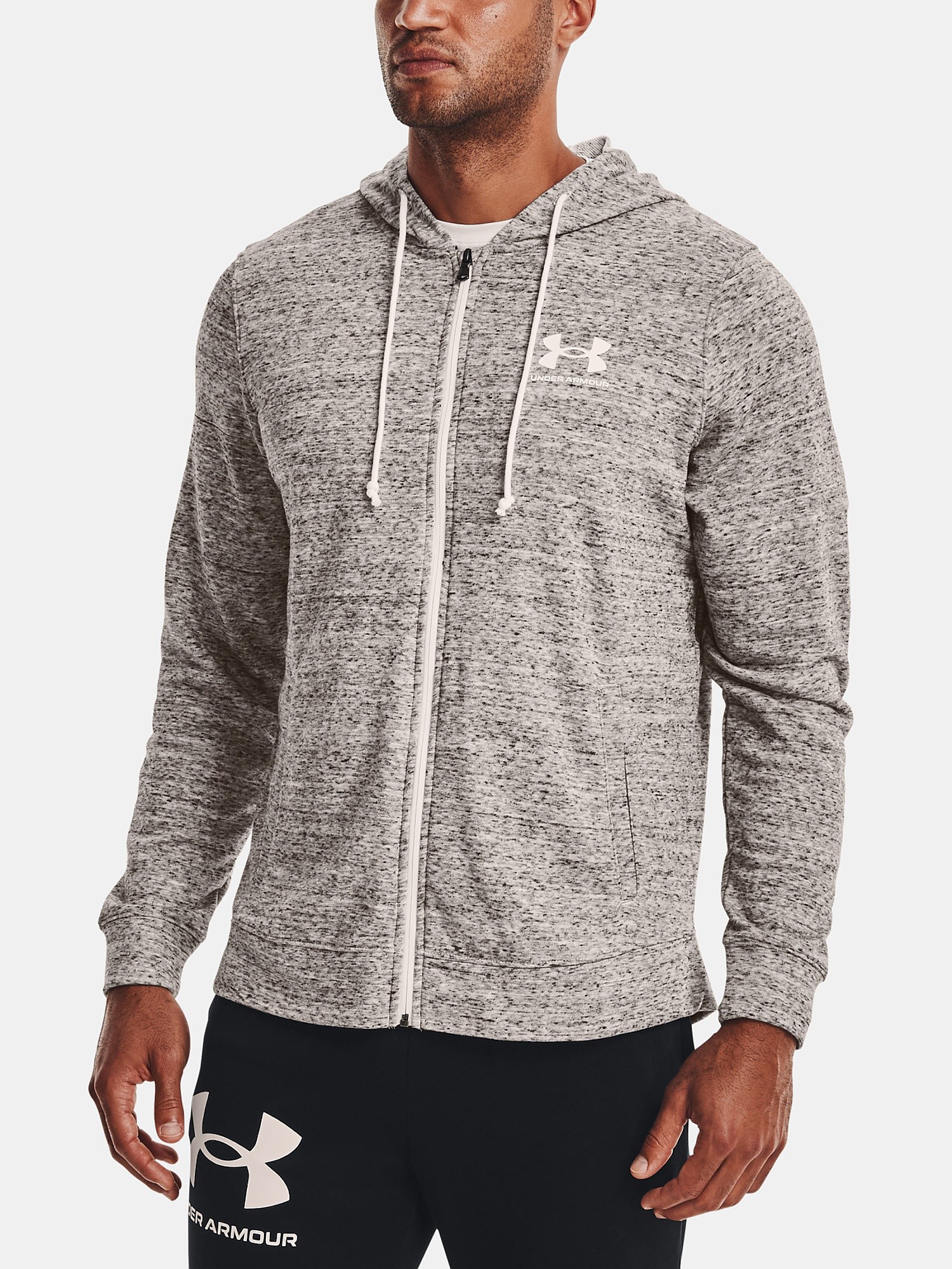 bluză Under Armour Rival Terry LC Zip - Onyx White - men´s