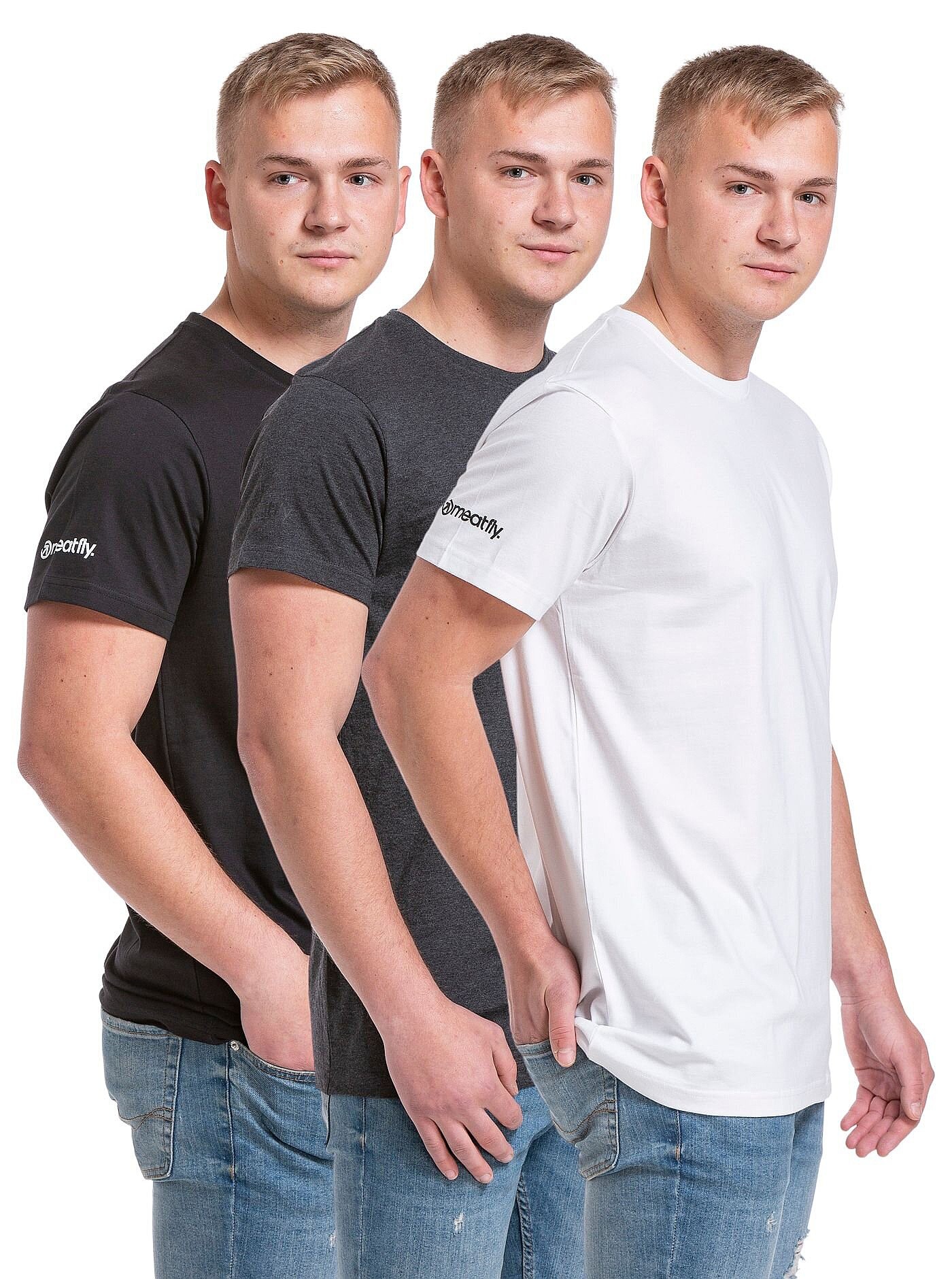 T-shirt Meatfly Basic 3 Pack - Black/Charcoal Heather/White - men´s