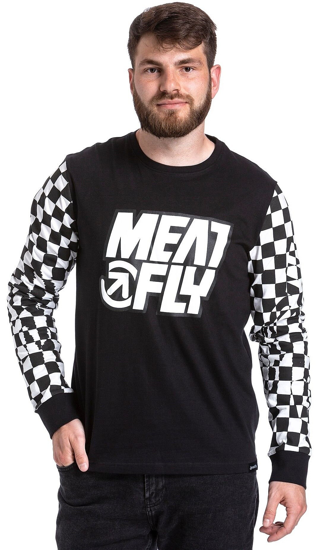 tričko Meatfly Judgement LS - Checkered Black