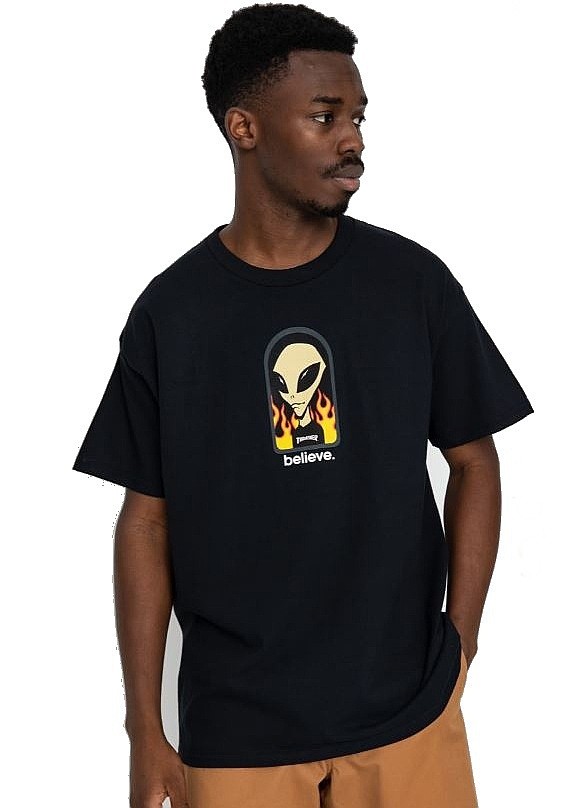 【THRASHER】 THRASHER X AWS - BELIEVE T-SHIRT [BLACK] T-shirt Thrasher Thrasher x AWS Believe - Black - snowboard