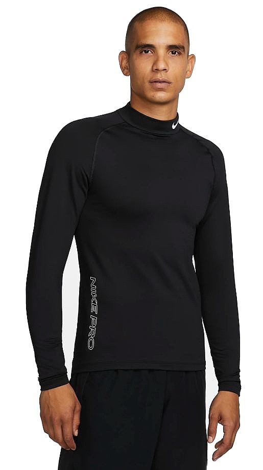 shirts Nike Pro Warm LS - Black/White - men´s