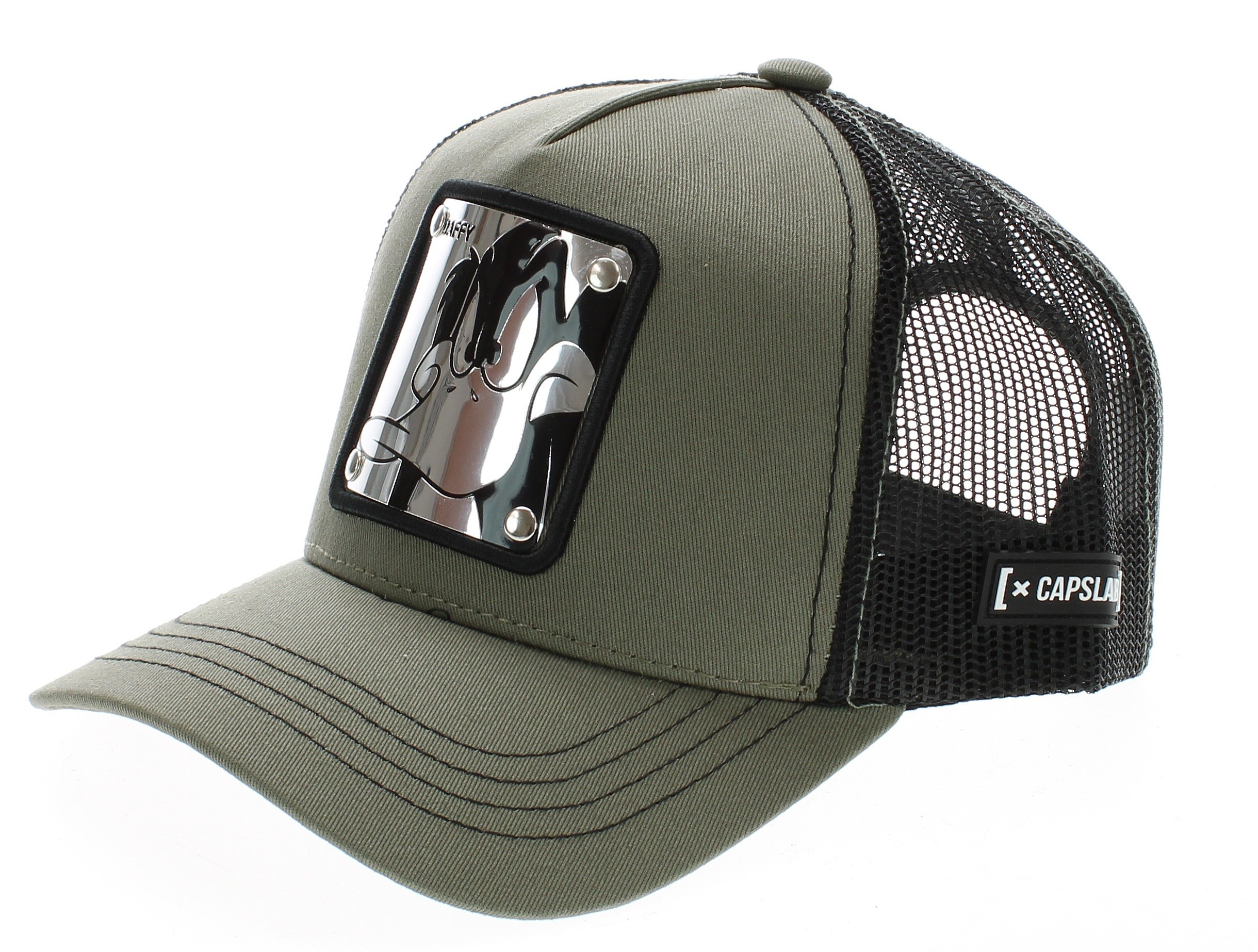 kšiltovka Capslab Looney Tunes Metal Plate Trucker - Daffy Duck/Olive/Black