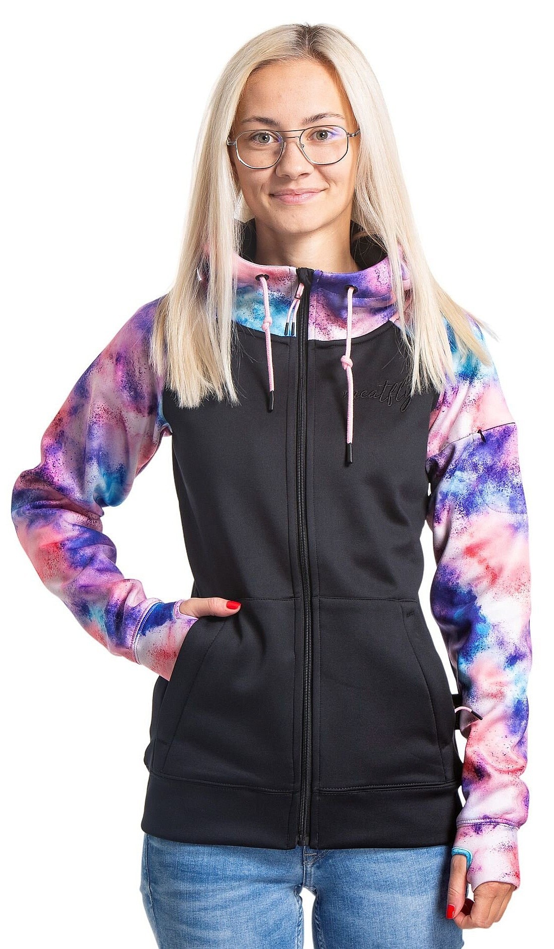 Sweatshirt Meatfly Alisha Zip - Peach Aquarel/Black - women´s