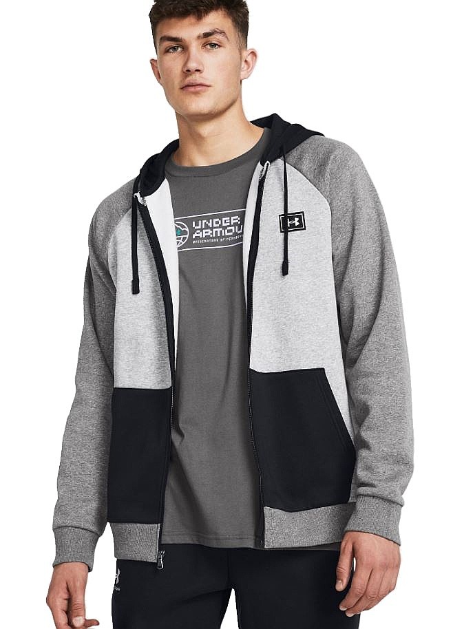 Sweatshirt Under Armour Rival Fleece Colorblock Zip - Mod Gray Light Heather/White - men´s