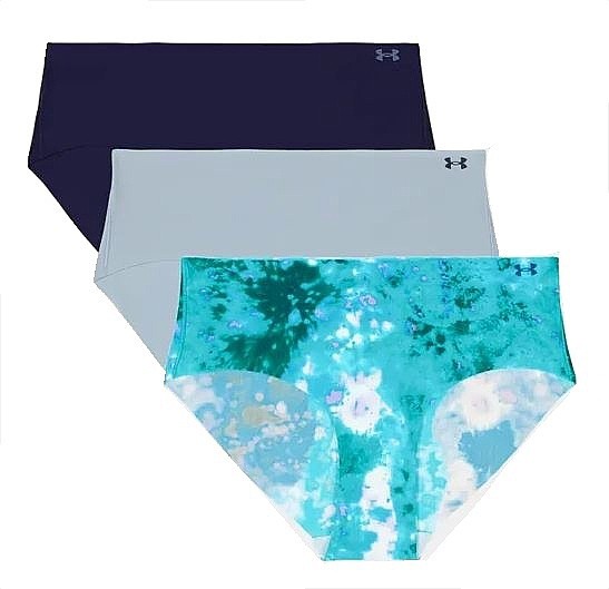 kalhotky Under Armour Pure Stretch No Show Hipster Printed 3 Pack - White/Harbor Blue/Midnight Blue