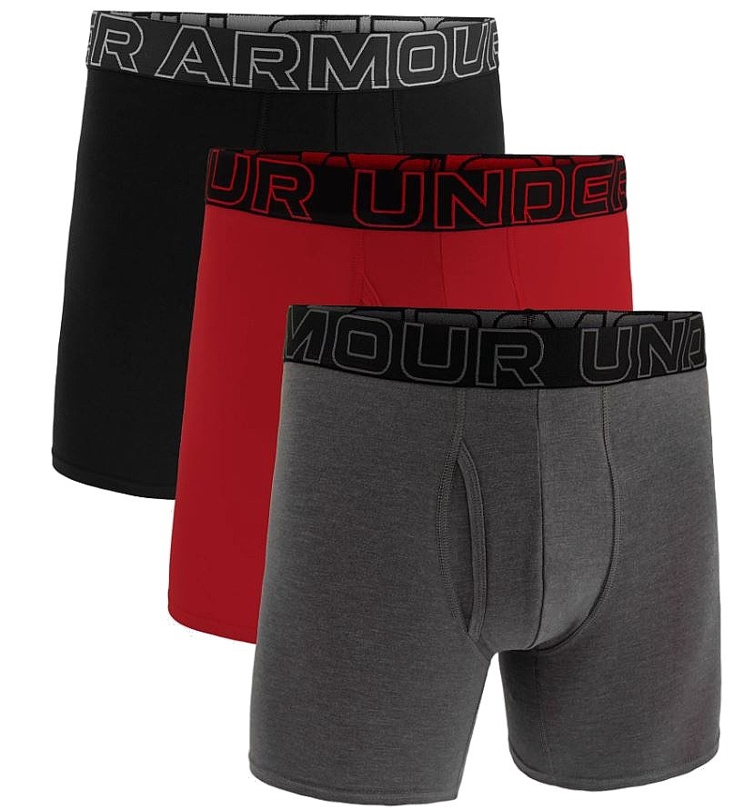 trenky Under Armour Perf Tech Cotton 6in 3 Pack - Castlerock Full Heather/Red Steel