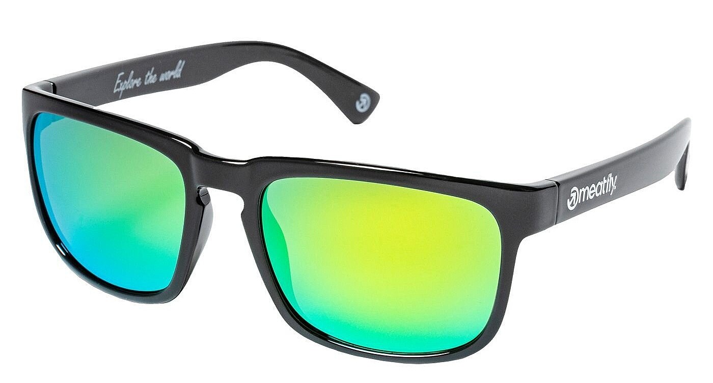 des lunettes Meatfly Gammy - Black Glossy/Green/Polarized