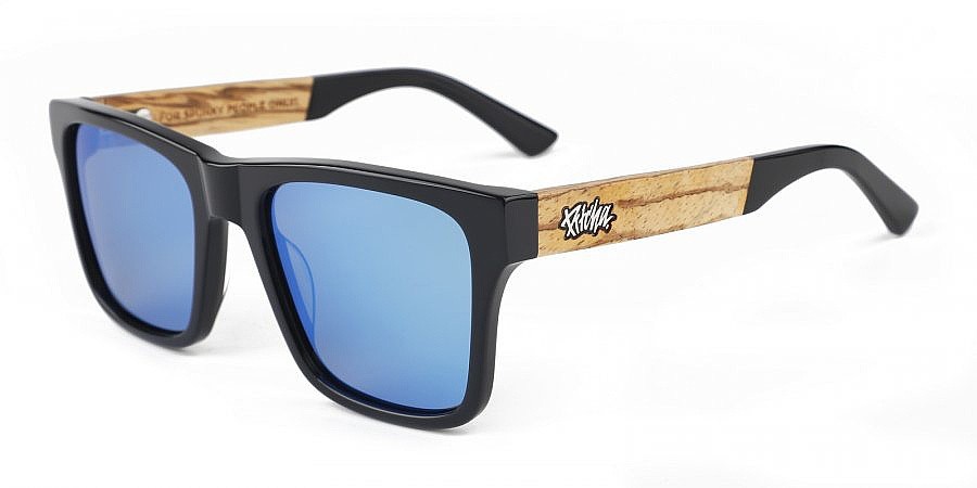 Brille Pitcha Maasai V - Black/Ice Blue Revo/Zebra Wood/Polarized
