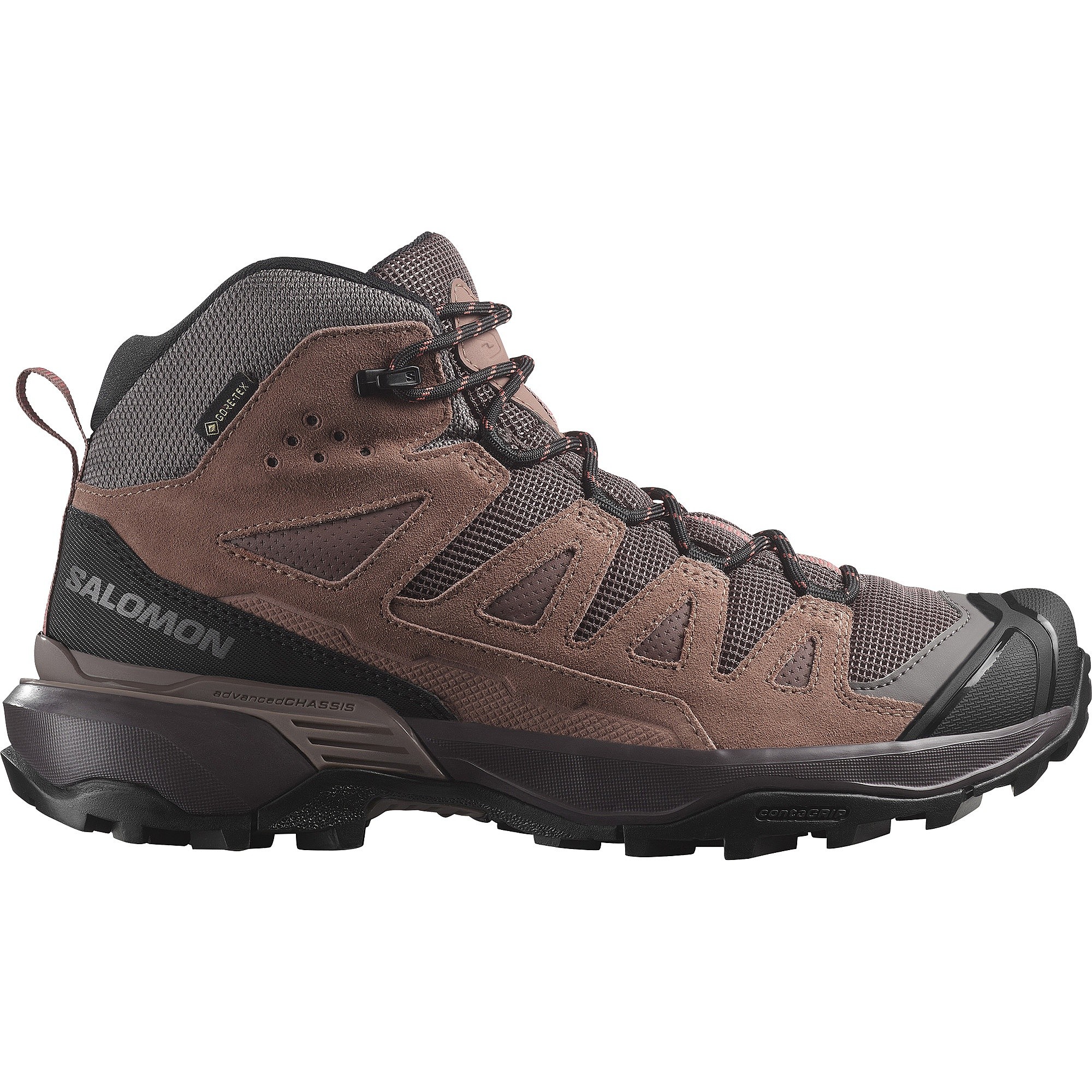chaussures Salomon X Ultra 360 Leather Mid GTX - Peppercorn/Cognac/Hot Coral - women´s