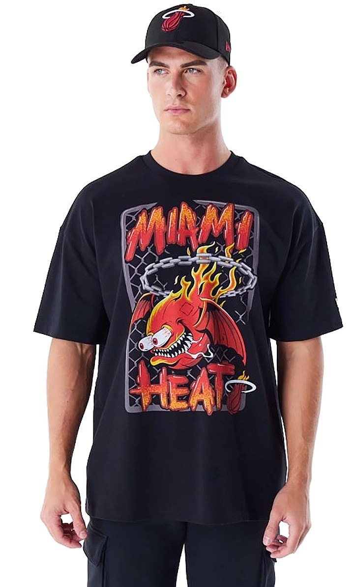 tričko New Era Graphic Drop Shoulder NBA Miami Heat - Black/Print Red