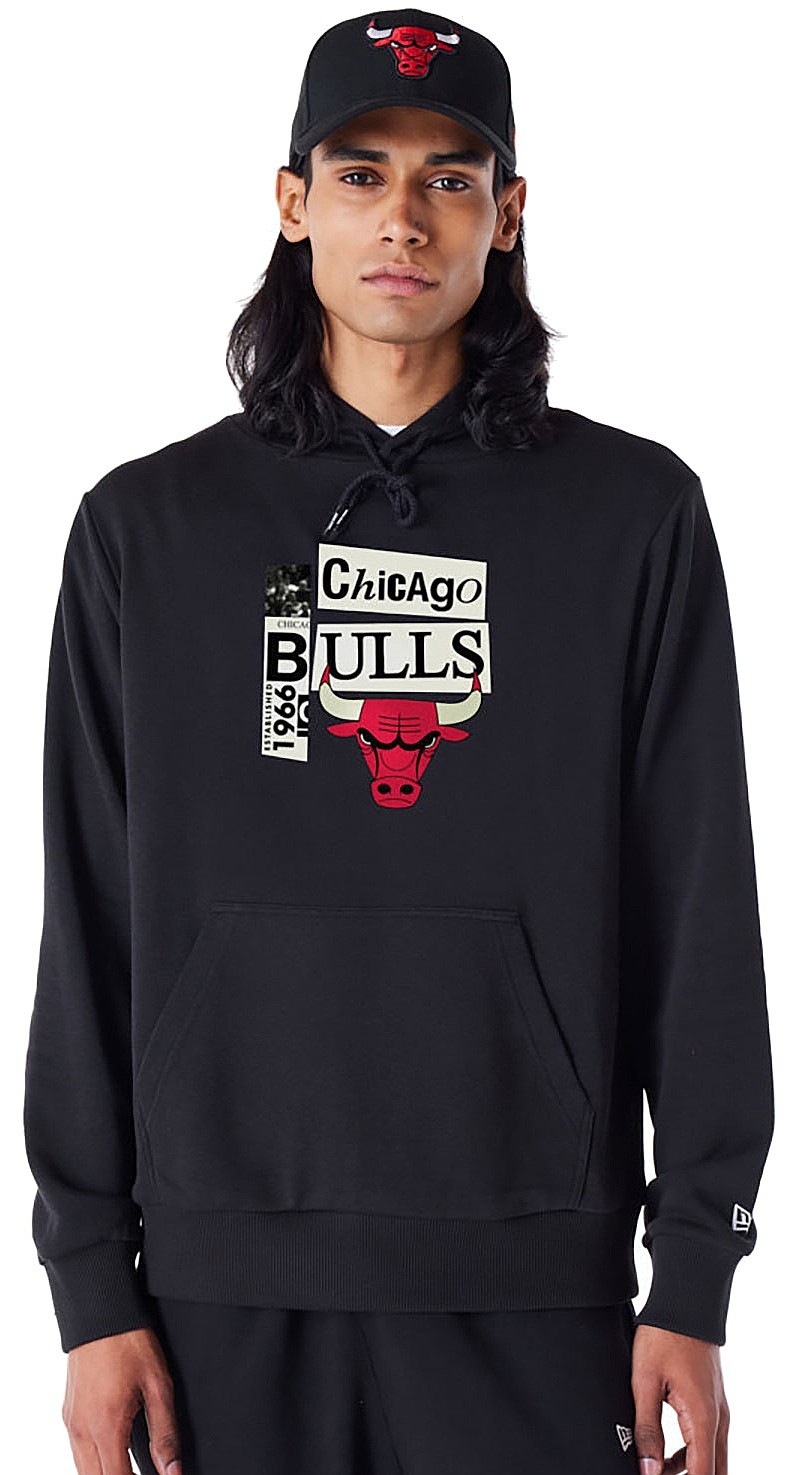bluza New Era Newspaper Graphic Hoodie NBA Chicago Bulls - Black/Faded Red