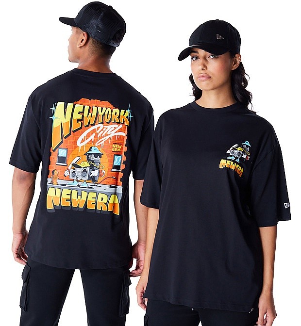 camisa New Era Location Graphic Oversized Branded - Black/White