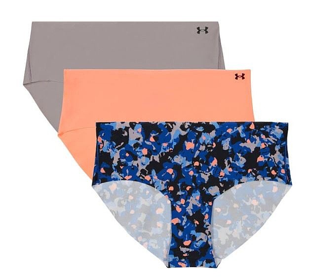 culotte Under Armour Pure Stretch No Show Hipster Printed 3 Pack - Blue Print/Peach/Gray - women´s