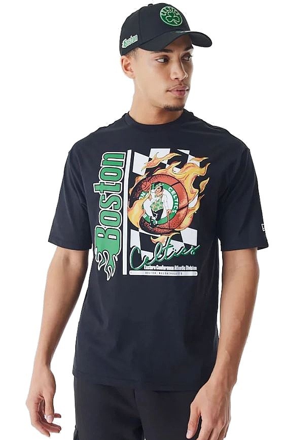 tričko New Era Flame Print OS NBA Boston Celtics - Black/Green