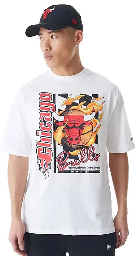 T-shirt New Era Flame Print OS NBA Chicago Bulls - White/Faded Red