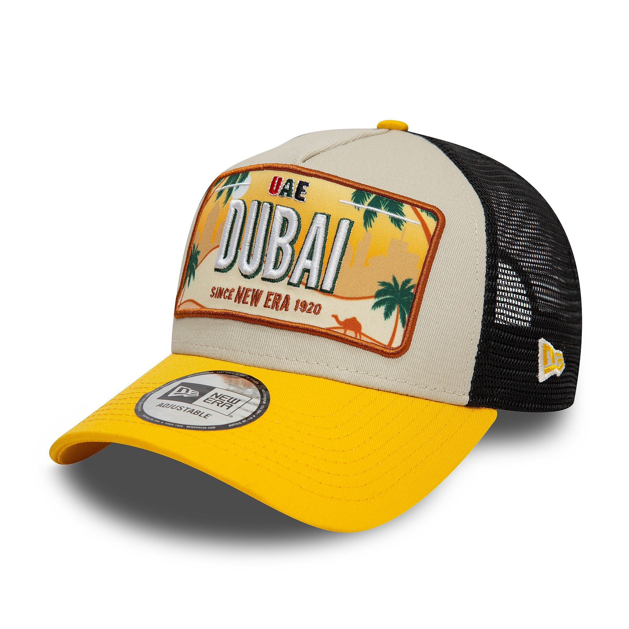 šiltovka New Era 9FO AF License Plate Trucker Branded - Stone/Yellow