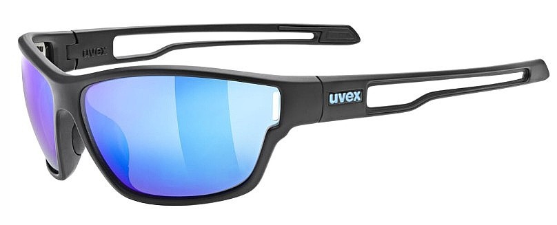 des lunettes Uvex Sportstyle 806 - Black Matt/Mirror Blue