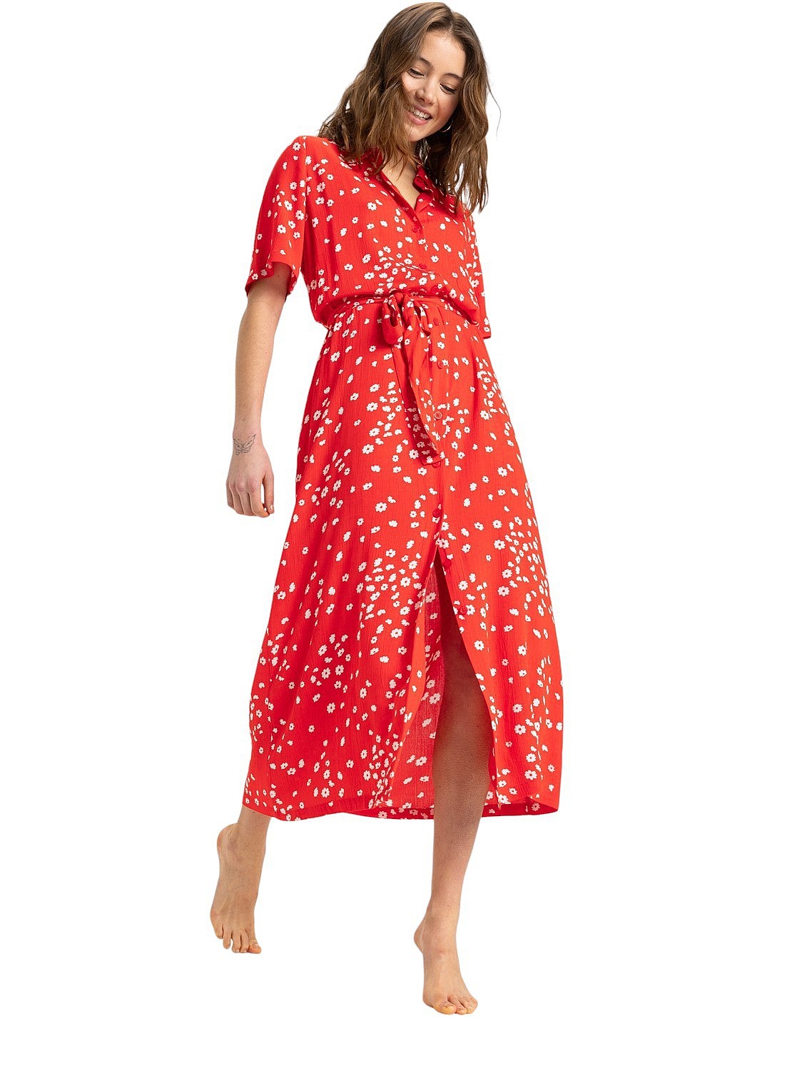 sukienka Roxy Island Escape Printed - RNN7/Poppy Red Dancing Ditsy