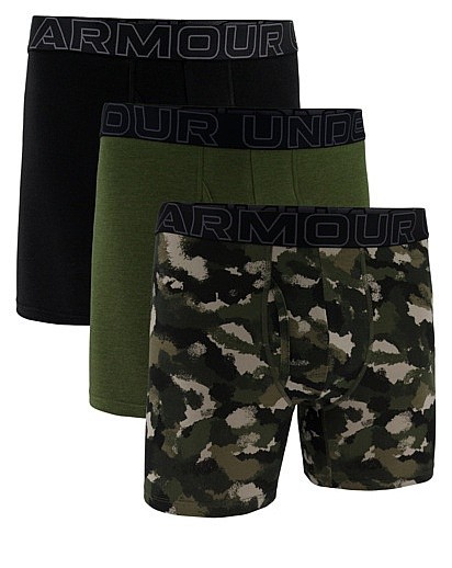 trenírky Under Armour Perf Cotton Nov 6in 3 Pack - Green/Marine OD Green/Castlerock - men´s